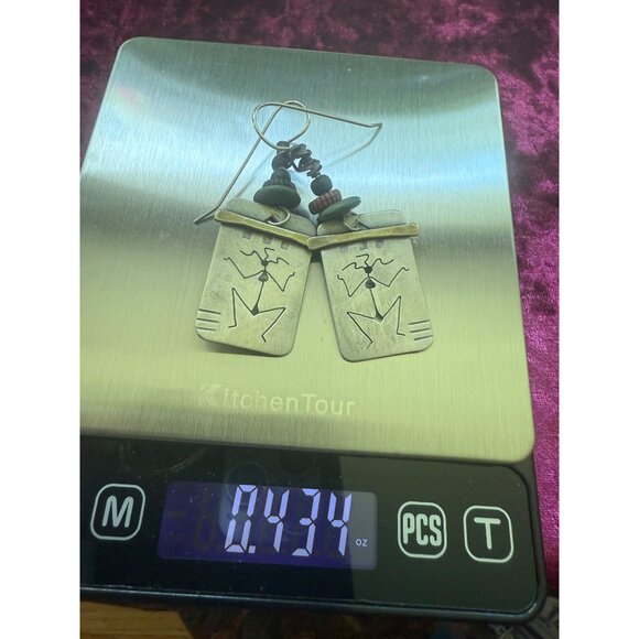 Handcrafted Sterling Silver Kokopelli Earrings With Beaded Accents & Wire Hooks - Picture 3 of 3